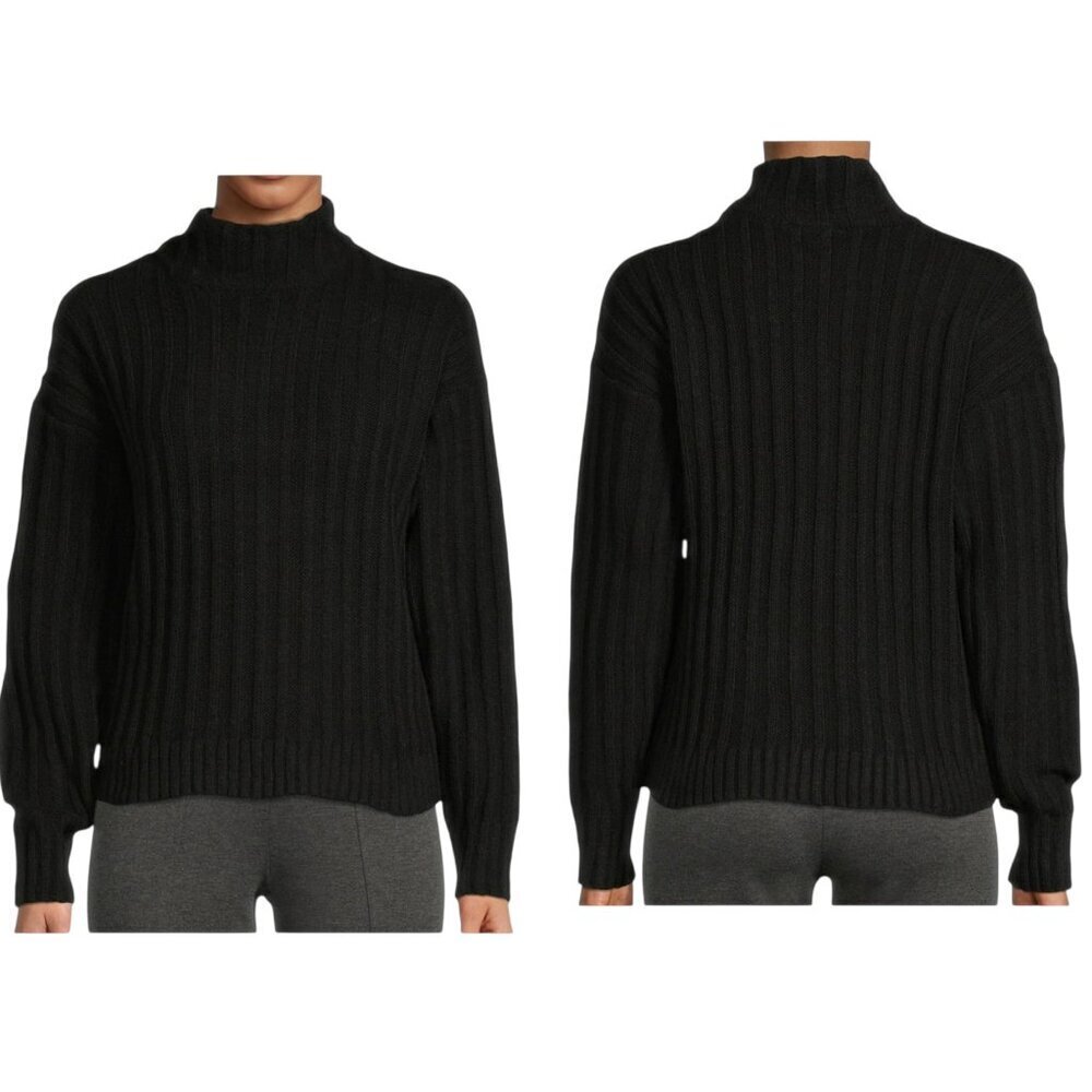 Time & Tru Ribbed Mock Neck Black Sweater Medium Sample Sale